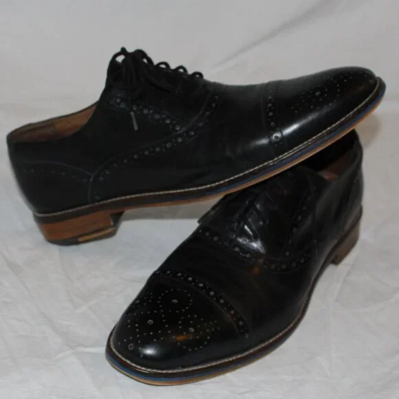 Johnston & Murphy Brogue/Wing Tip Style Black Lace Oxford Dress Shoe Men 11 - Picture 14 of 16